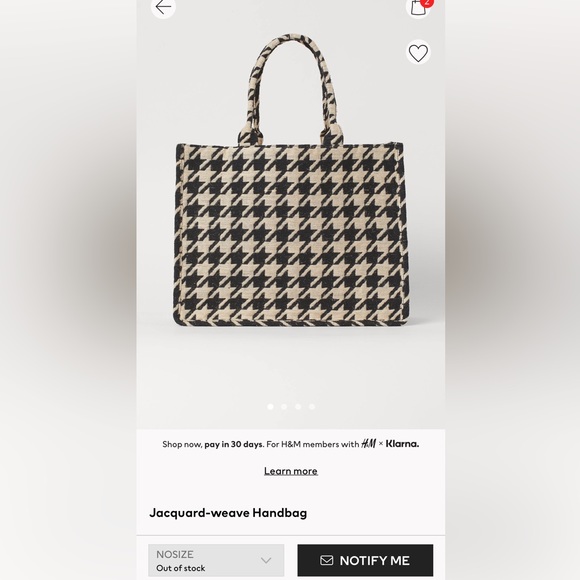 SOLD OUT H&M Jacquard Weave Houndstooth Handbag Tote. Black & White. NWT. - Picture 2 of 13